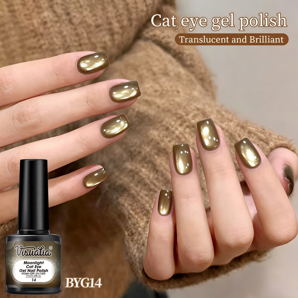 Nail Art Cat Eye Simple - Visuatia Olive Gold Moonlight Cat Eye