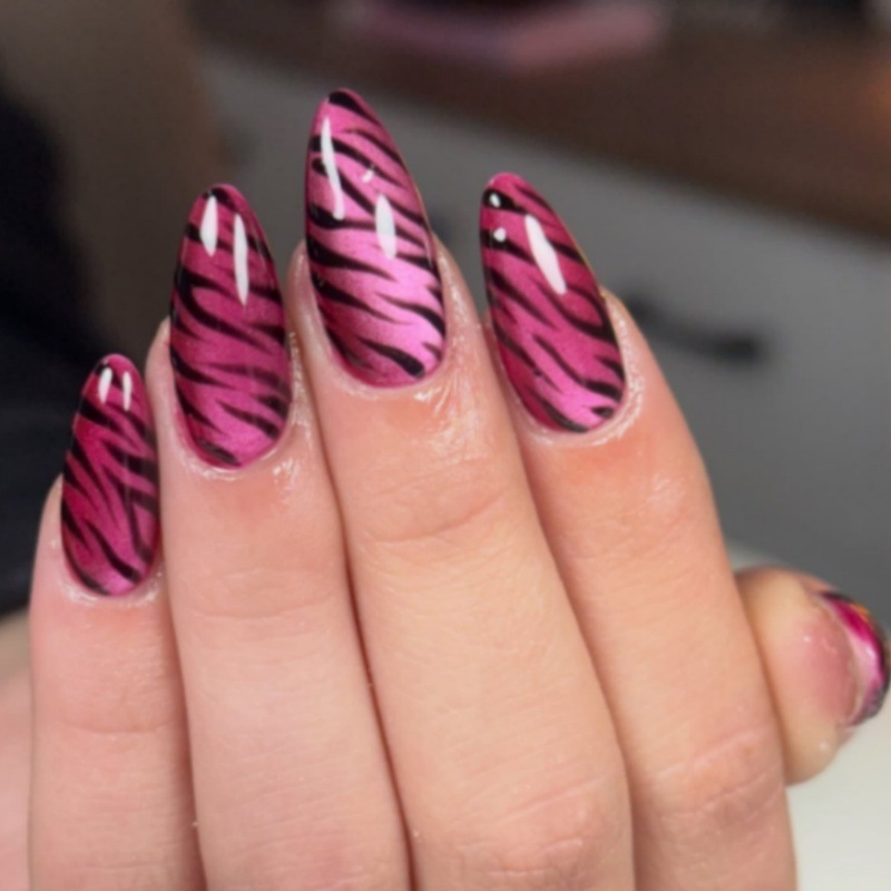 24Pcs Rose Red Cat's Eye False - Nail Art Zebra Design review and price