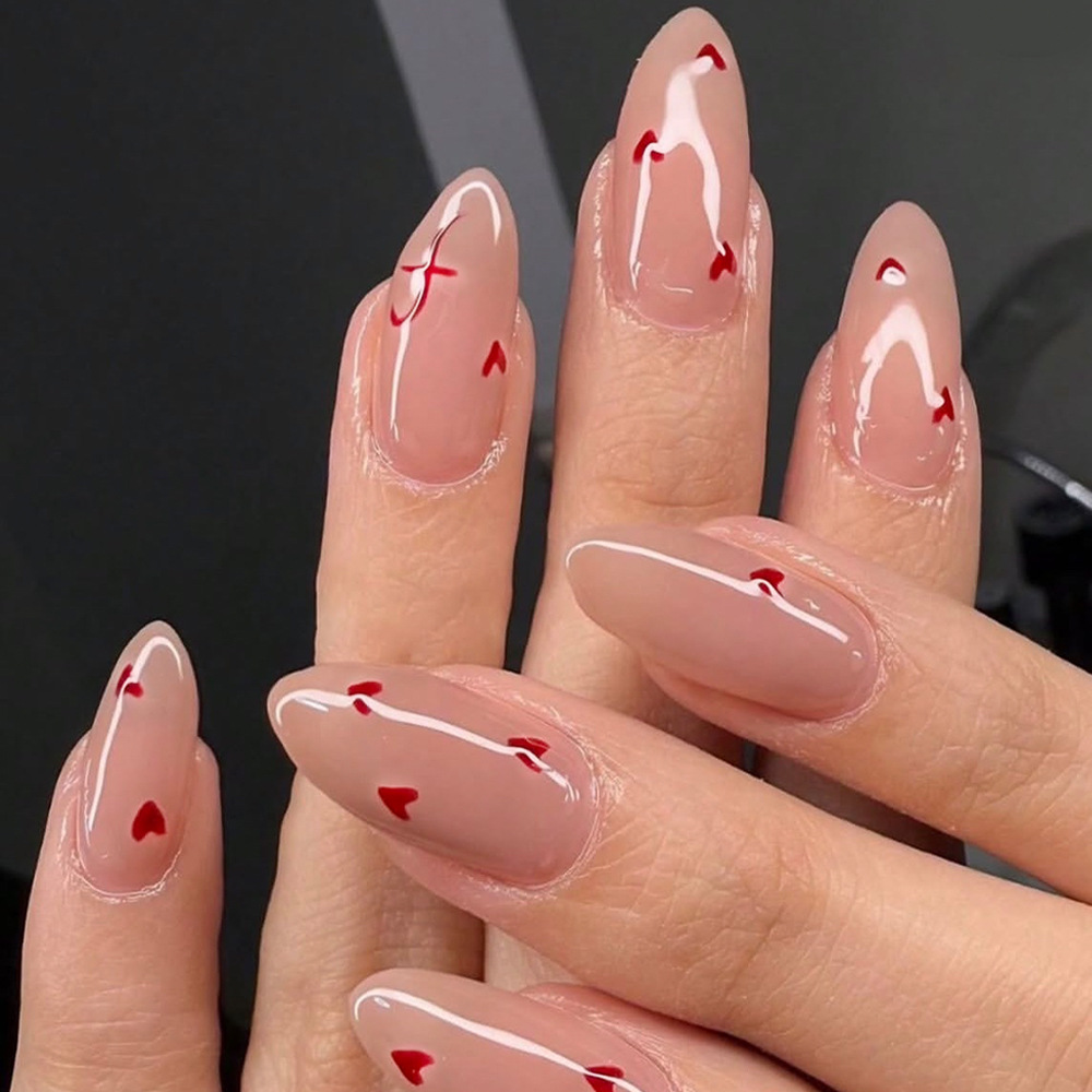 Medium almond fake nails in Be - Nail Art Red review and price