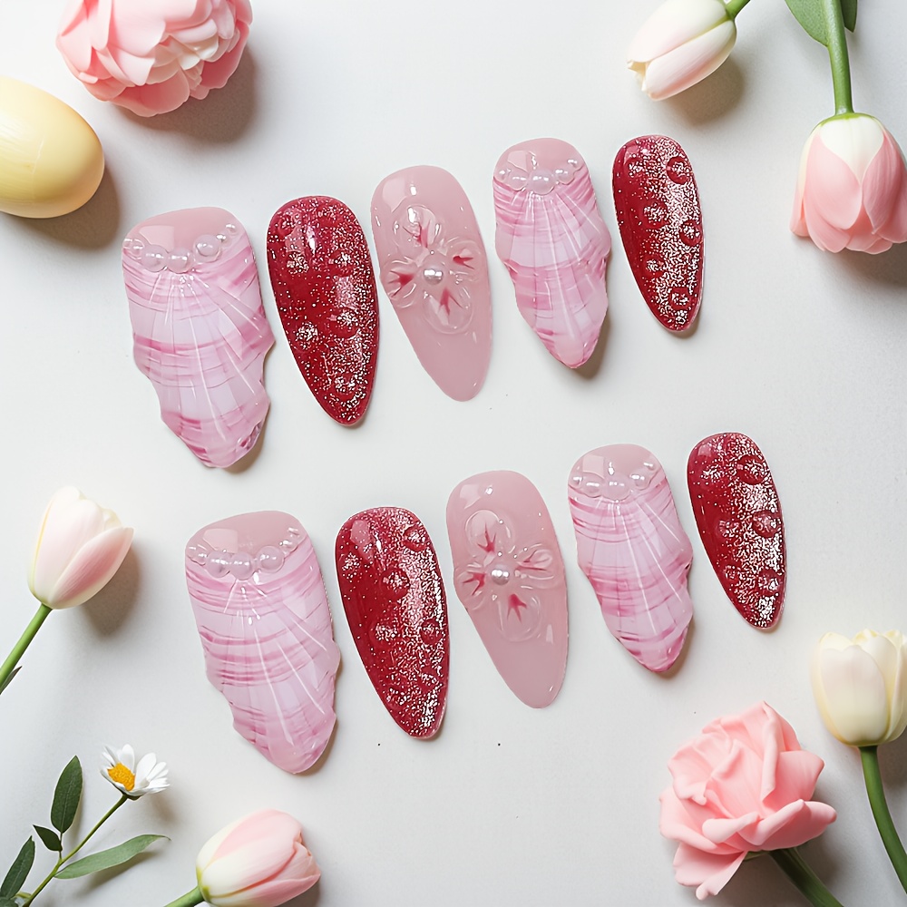 10pcs Medium Almond Handmade P - Nail Art Red review and price