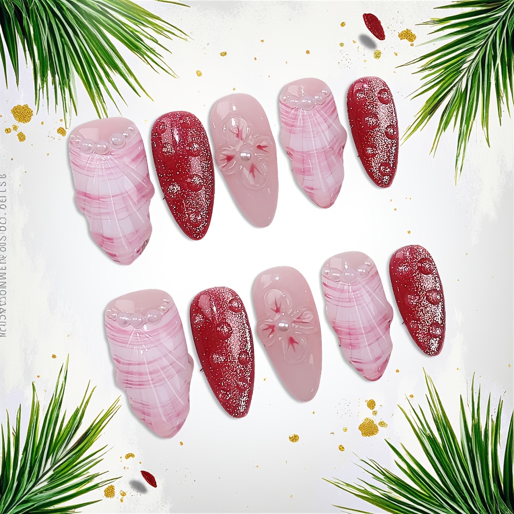 10pcs Medium Almond Handmade P - Nail Art Red review and price