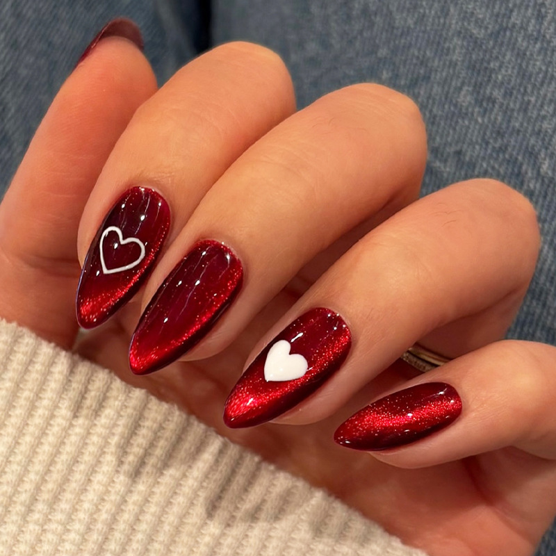 24PCS Simple Red Cat Eye Almon - Nail Art Cat Eye Simple review and price