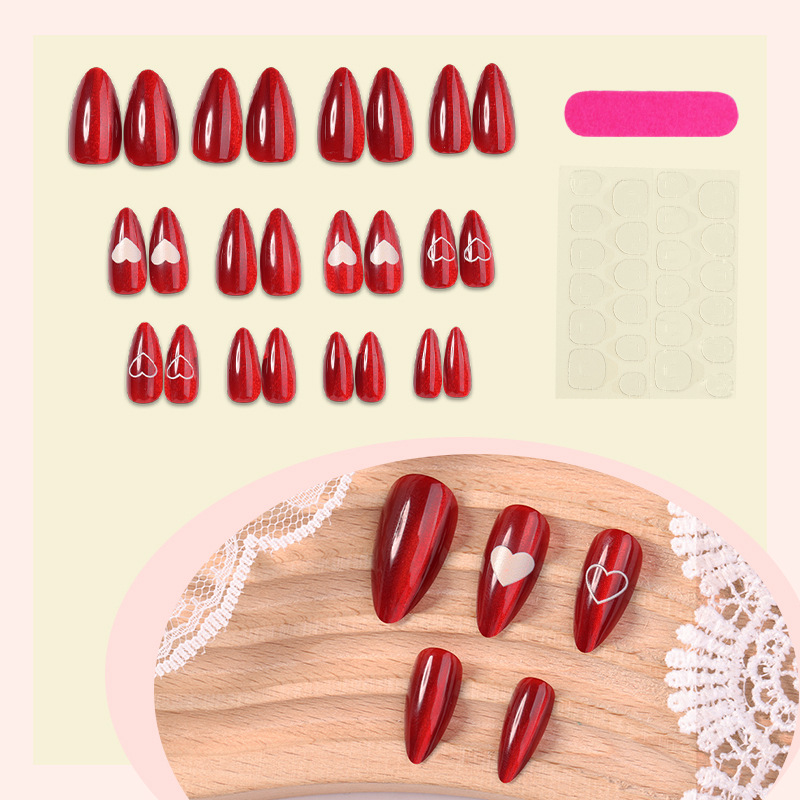 24PCS Simple Red Cat Eye Almon - Nail Art Cat Eye Simple review and price