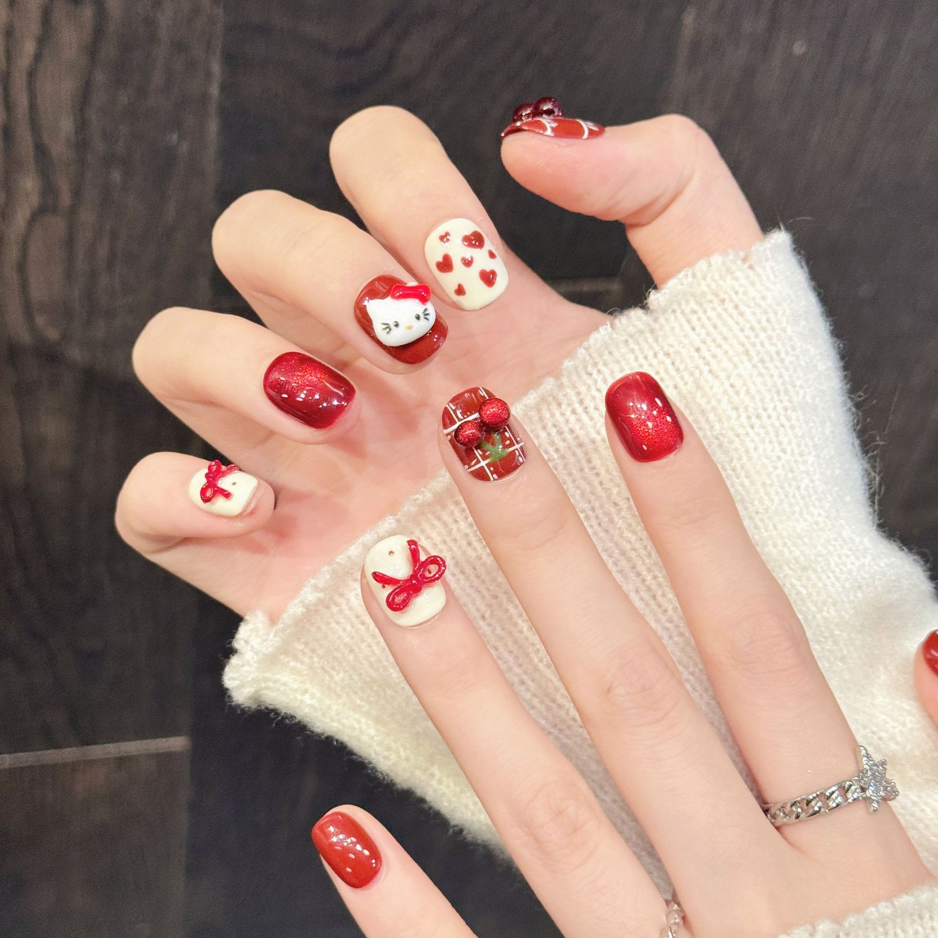 10PCS Handmade Nail Art Red Wh - Nail Art Red review and price