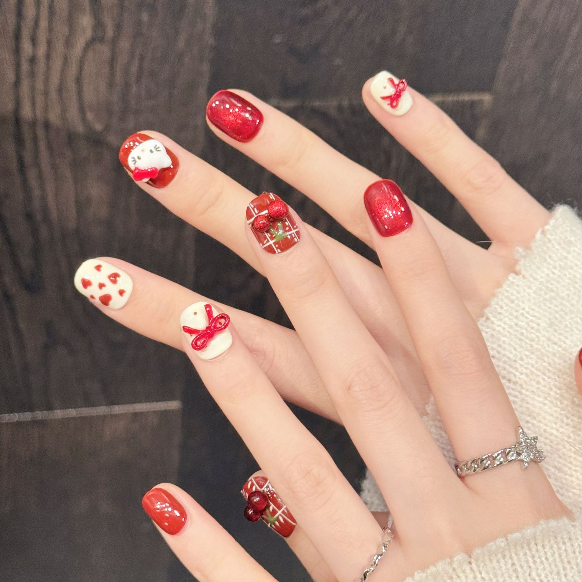 10PCS Handmade Nail Art Red Wh - Nail Art Red review and price