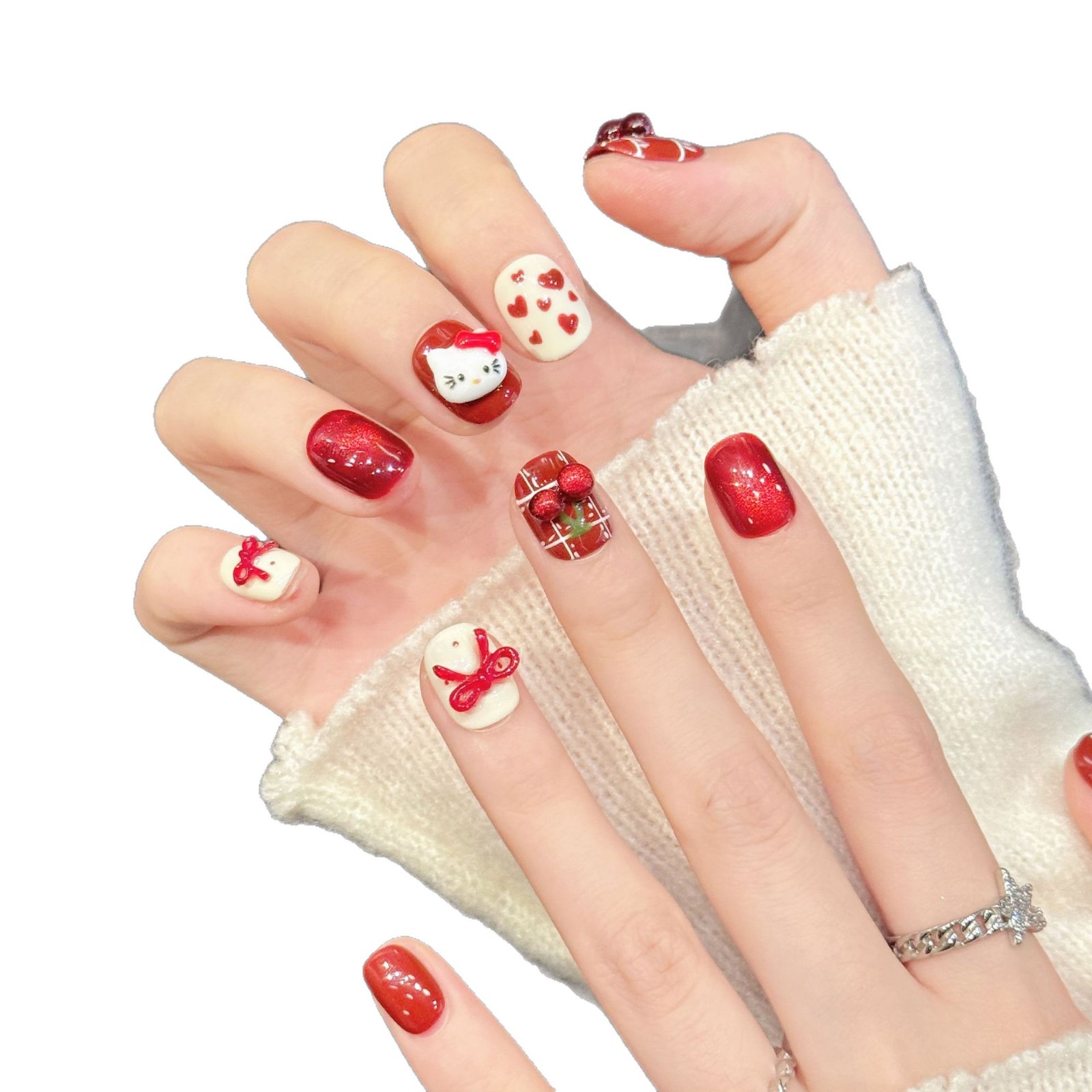 10PCS Handmade Nail Art Red Wh - Nail Art Red review and price