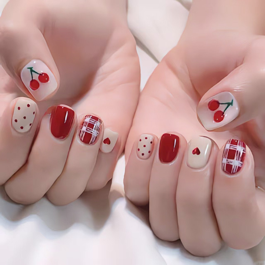 Short Square fake nails for wo - Nail Art Red review and price