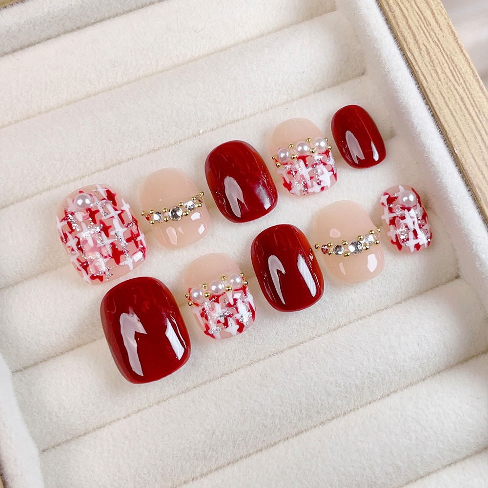 10pcs Short Square Round Handm - Nail Art Red review and price