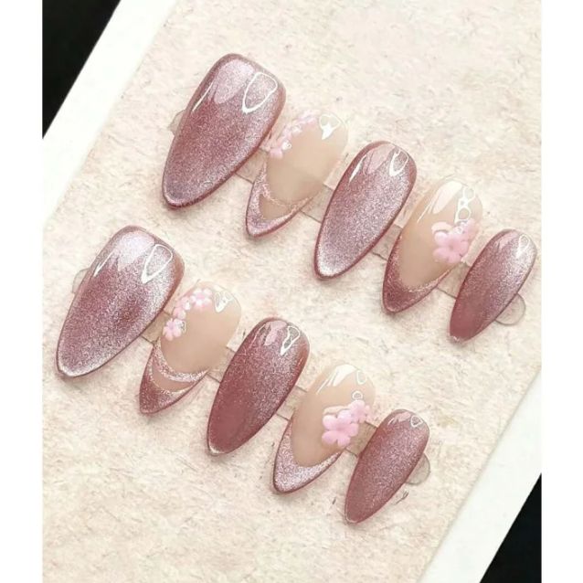 10 Pcs Handmade Medium Almond  - Nail Art Cat Eye Simple review and price